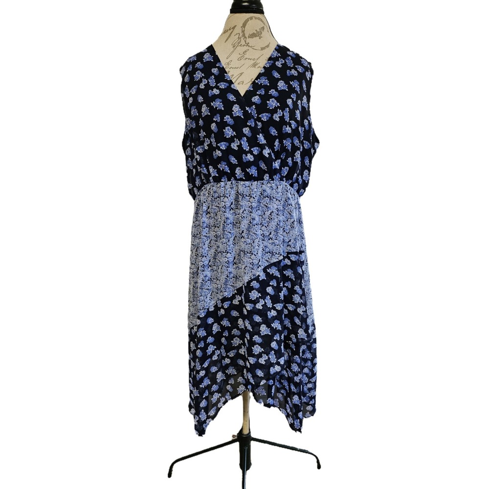 New York & Company Navy Floral Hi‎ Low Flowy Sleeveless Midi Dress Size 20